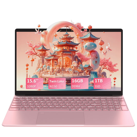 ノートパソコン MS 2024搭載 有線マウス付き「Twin Lake N150 15.6インチ 4コア/4スレッド 8000mAh大容量バッテリー DDR4 16GB 1TB M.2 SSD 最大周波数3.60GHz 軽量 ノートPC」 Win11 Pro/指紋認証/BT5/Wi-Fi5/USB3.0*2/日本語キーボードカバー付き ノートPC ピンク
