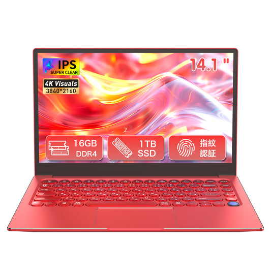 ノートパソコン MS 2019 搭載 4K液晶IPS (3840 x 2160解像度) 14型全金属|インテル N5095 4コア/4スレッド 16GB/1TB NVMe SSD|学生&初心者向け|軽量ノートPC サクサク動作|Win 11/USB3.0/BT4.2/Wi-Fi5|日本語キーボードカバー付き レッド