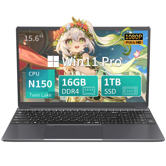 ノートパソコン MS 2019搭載「Twin Lake N150 15.6インチ 4コア/4スレッド 8000mAh大容量バッテリー DDR4 16GB 1TB M.2 SSD 最大周波数3.60GHz 軽量 ノートPC」 Win11 Pro/指紋認証/BT5/Wi-Fi5/USB3.0*2/日本語キーボードカバー付き ノートPC シルバー