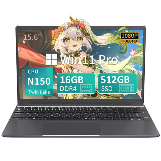 ノートパソコン MS 2019搭載「Twin Lake N150 15.6インチ 4コア/4スレッド 8000mAh大容量バッテリー DDR4 16GB 512GB M.2 SSD 最大周波数3.60GHz 軽量 ノートPC」 Win11 Pro/指紋認証/BT5/Wi-Fi5/USB3.0*2/日本語キーボードカバー付き ノートPC シルバー