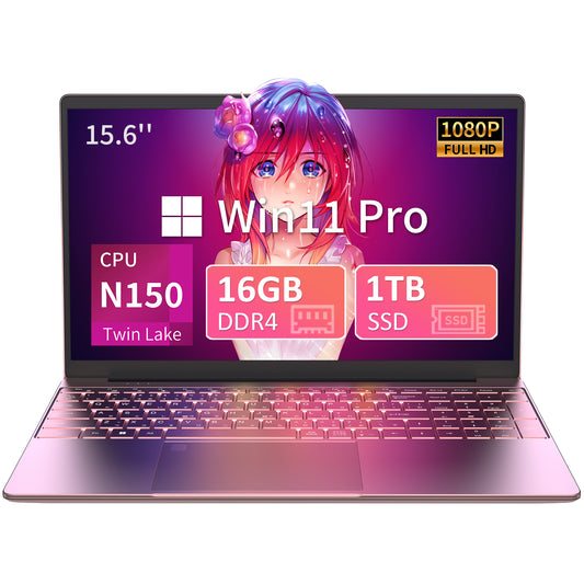 ノートパソコン MS 2019搭載「Twin Lake N150 15.6インチ 4コア/4スレッド 8000mAh大容量バッテリー DDR4 16GB 1TB M.2 SSD 最大周波数3.60GHz 軽量 ノートPC」 Win11 Pro/指紋認証/BT5/Wi-Fi5/USB3.0*2/日本語キーボードカバー付き ノートPC ピンク